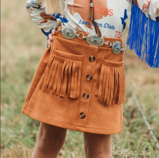 Fringe Pocket Suede Skirt