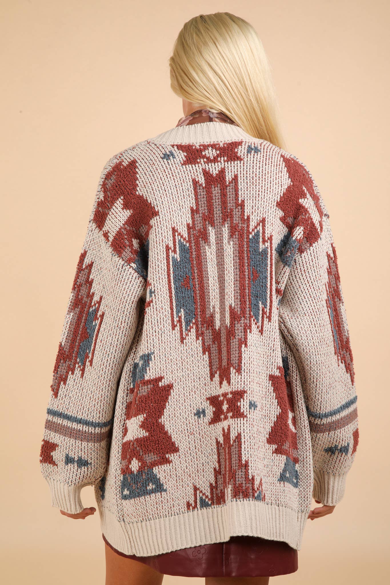 Aztec Printed Oversized Knit Cardigan