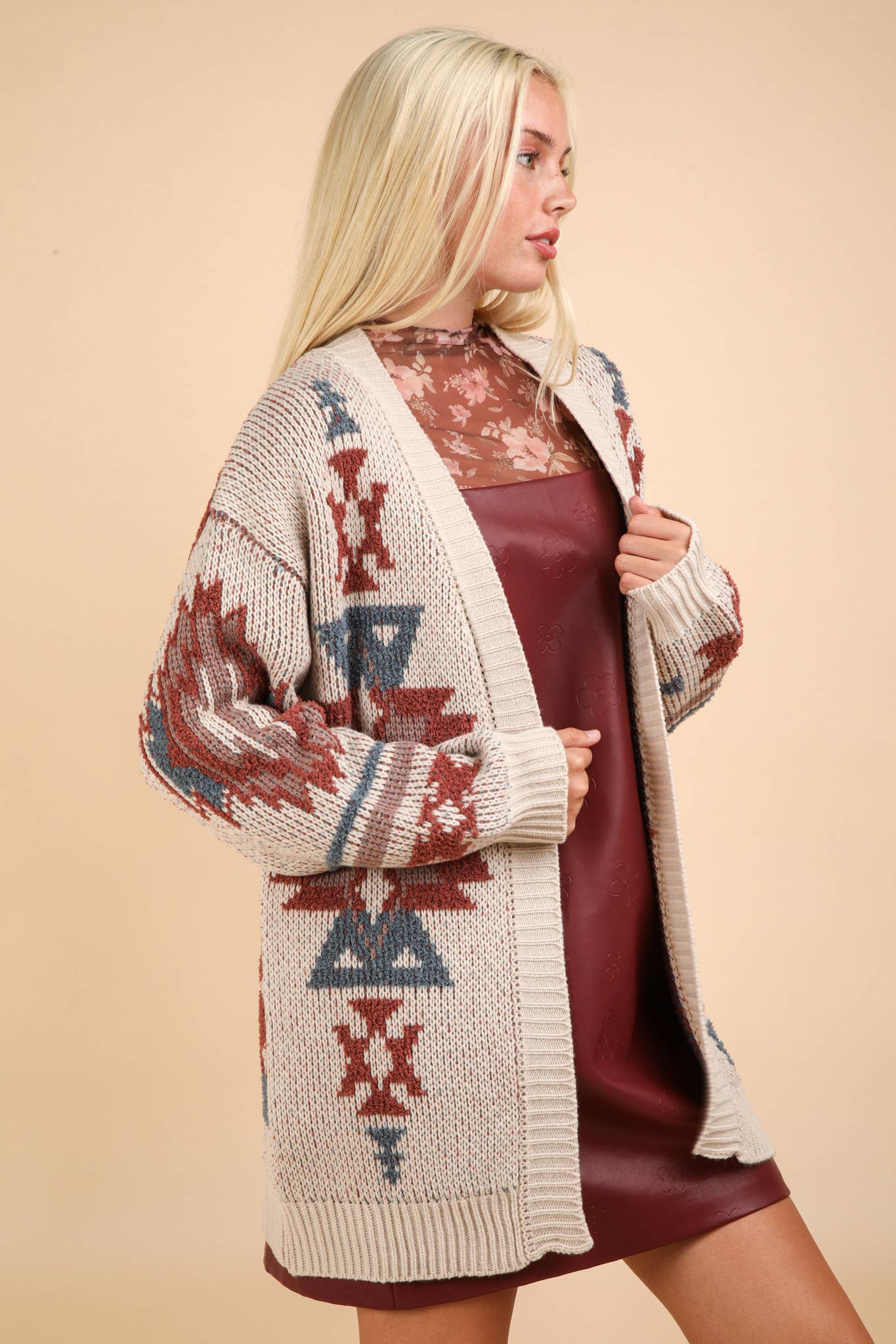 Aztec Printed Oversized Knit Cardigan